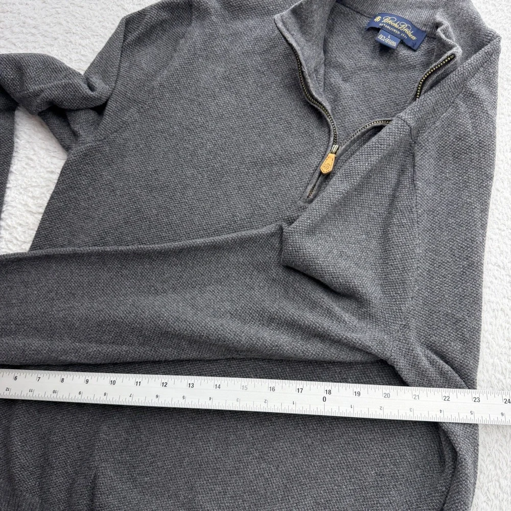 Brooks Brothers Mens Grey Cotton‎ Cashmere Quarter Zip Sweater Large Textured L